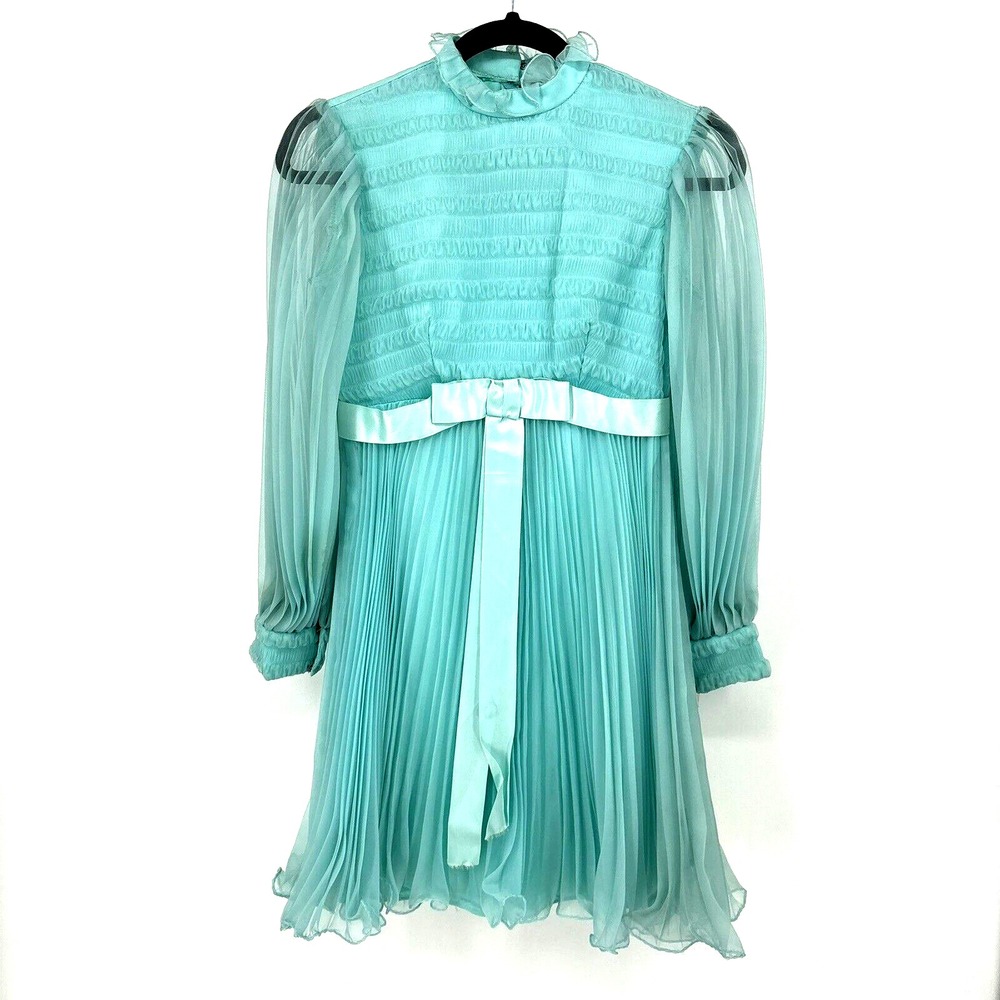 Vintage 1950's Montgomery Ward Aqua Chiffon Dress Gown 26" Waist Tags *READ* - Picture 4 of 16